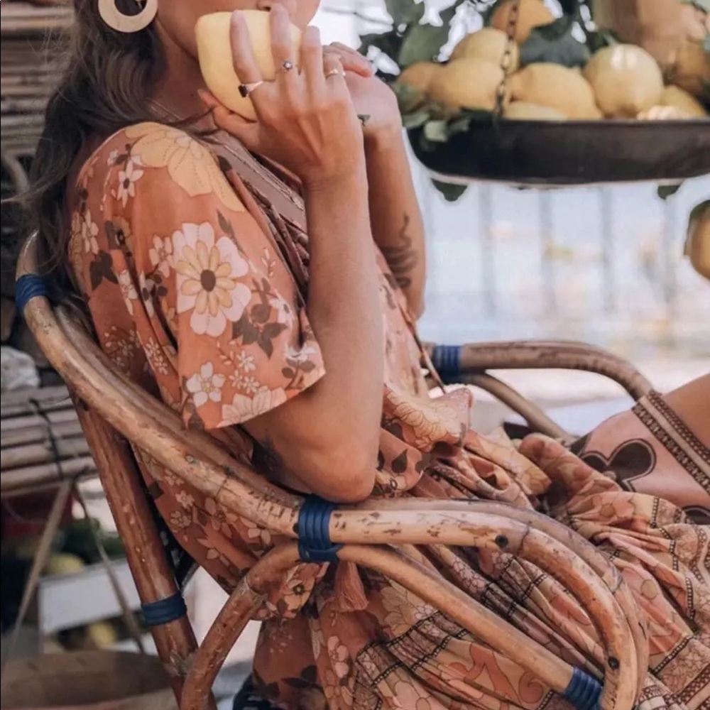 Yellow Tiered Boho Floral Gypsy Print Dress - Picture 10 of 11